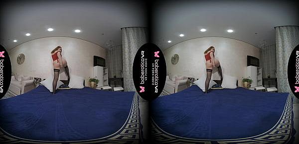  Solo plumper, Eva Berger is gently masturbating, in VR